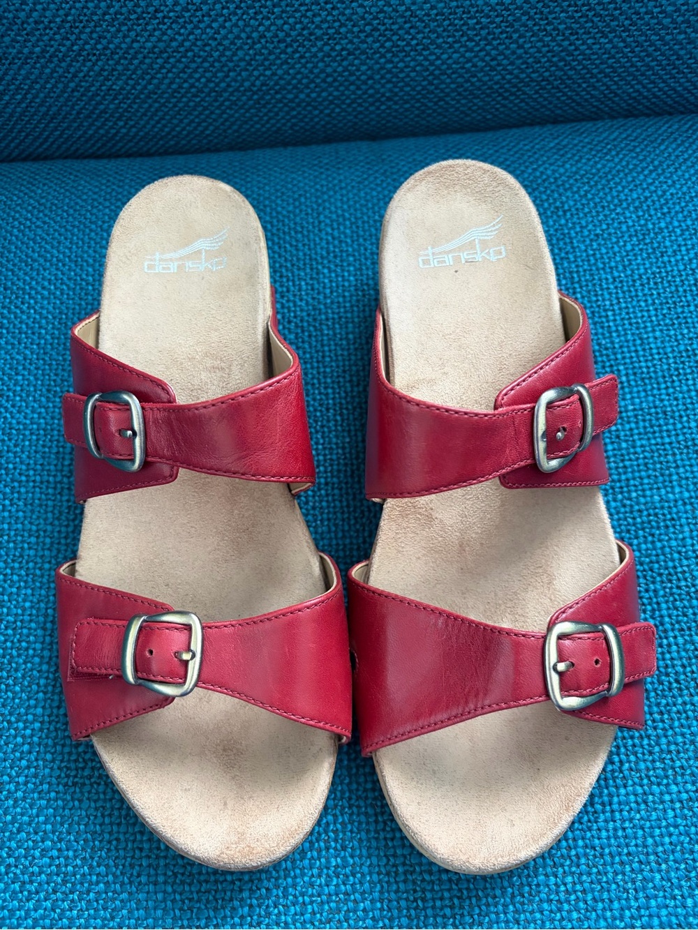 Dansko Red Leather Double-Buckle Slide Sandals for Women